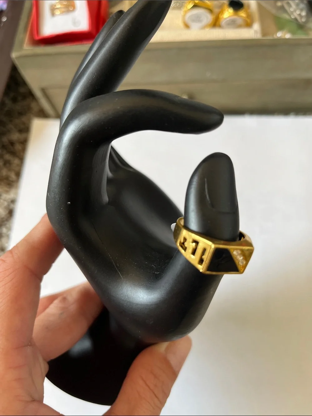 18k gold plated black onyx mens ring size 8